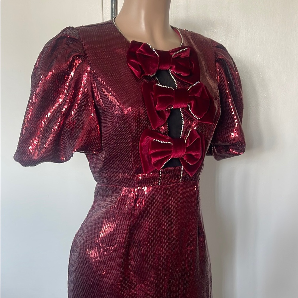 La’ Ros . Whole bodice Red color (Burgundy ) SEQUINED  sz L” women MINI Dress